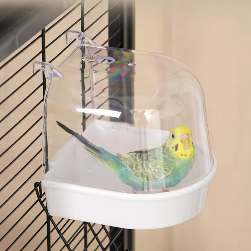 Bañera Transparente para Aves – Accesorio Antisalpicaduras para Jaula