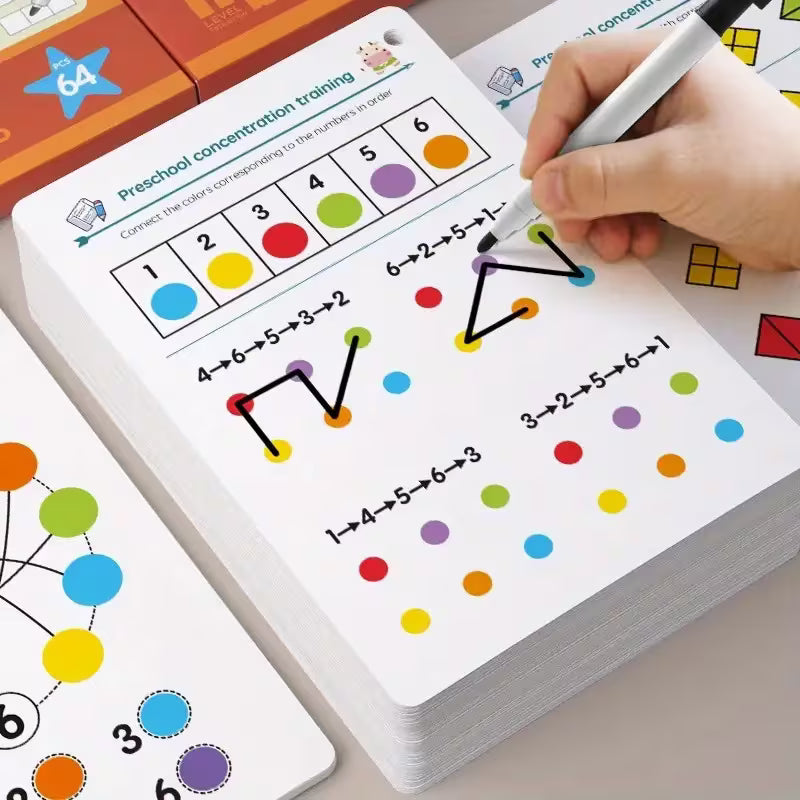 Set Educativo Reutilizable con 64 Tarjetas – Escritura y Control del Lápiz (3+)