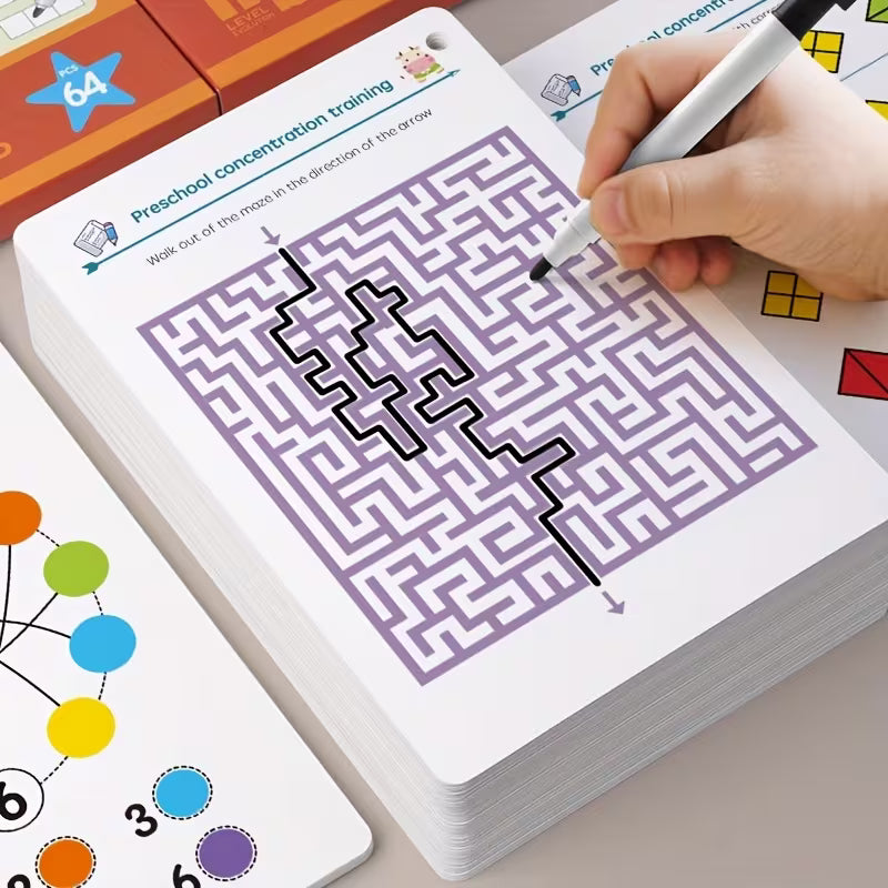 Set Educativo Reutilizable con 64 Tarjetas – Escritura y Control del Lápiz (3+)